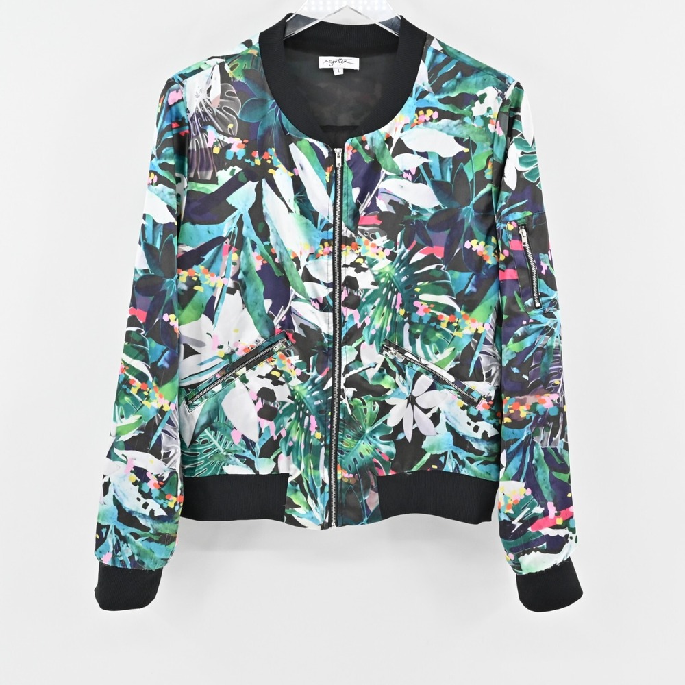 Gottex Bomber Jacket Womens Size L Multi Tropical Punch Print Activewear Beach‎
